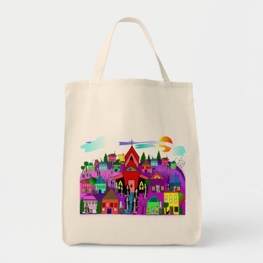 Katholieke nonnen Kunst "Kop naar de kerk" Canvas  Tote Bag (Voorkant)