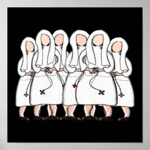 Katholieke Nun Art Poster-Pen & inkt Poster