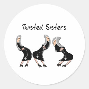 Katholieke Nun Gifts "Twisted Sisters" Design Ronde Sticker