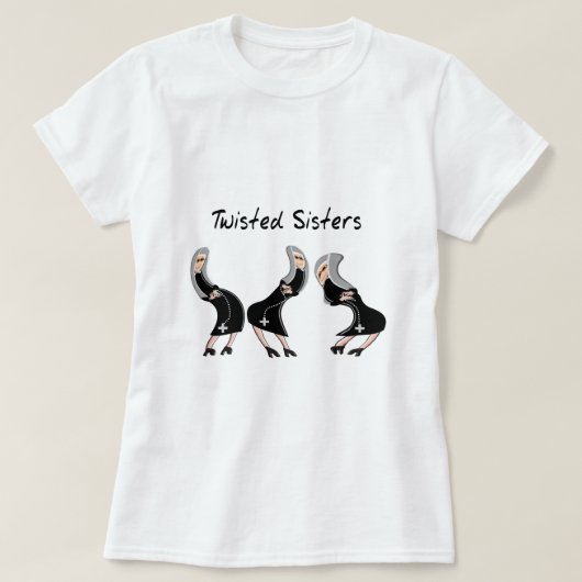 Katholieke Nun Gifts "Twisted Sisters" Design T-shirt (Design voorkant)