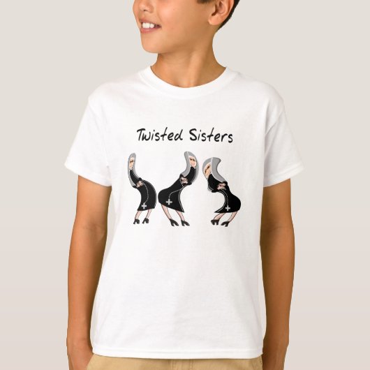 Katholieke Nun Gifts "Twisted Sisters" Design T-shirt (Voorkant)