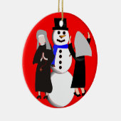Katholieke Nuns en Snowman-kerstversiering Keramisch Ornament (Rechts)