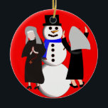 Katholieke Nuns en Snowman-kerstversiering Keramisch Ornament<br><div class="desc">Nuns kerstversiering</div>