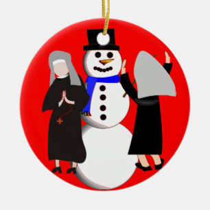 Katholieke Nuns en Snowman-kerstversiering Keramisch Ornament