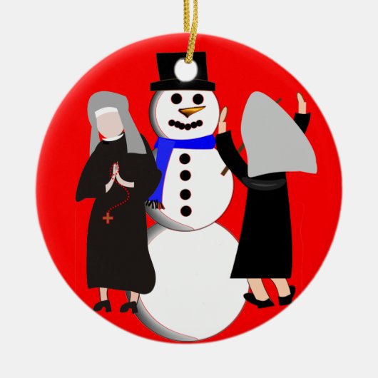 Katholieke Nuns en Snowman-kerstversiering Keramisch Ornament (Voorkant)