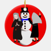 Katholieke Nuns en Snowman-kerstversiering Keramisch Ornament (Achterkant)
