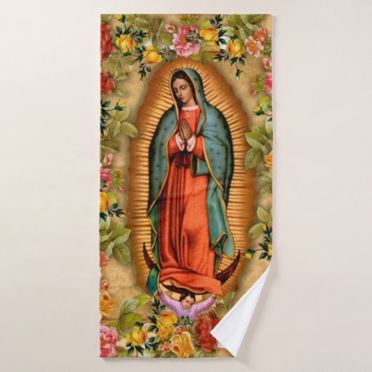 Katholieke Onze Dame van Guadalupe Maagd Mary Flor Bad Handdoek (Badhanddoek)