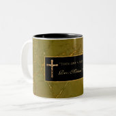 Katholieke Priest Crucifix Marble Scripting Quote Tweekleurige Koffiemok (Voorkant links)
