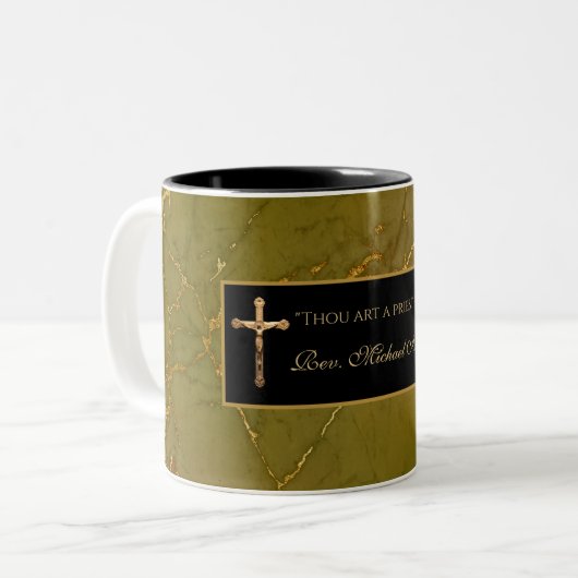 Katholieke Priest Crucifix Marble Scripting Quote Tweekleurige Koffiemok (Voorkant links)