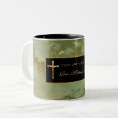 Katholieke Priest Crucifix Marble Scripting Quote Tweekleurige Koffiemok (Voorkant links)