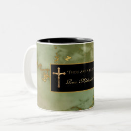 Katholieke Priest Crucifix Marble Scripting Quote Tweekleurige Koffiemok