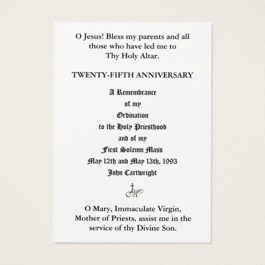 KATHOLIEKE PRIEST JUBILEUM ORDINATION HOLY CARDS VISITEKAARTJE (Achterkant)