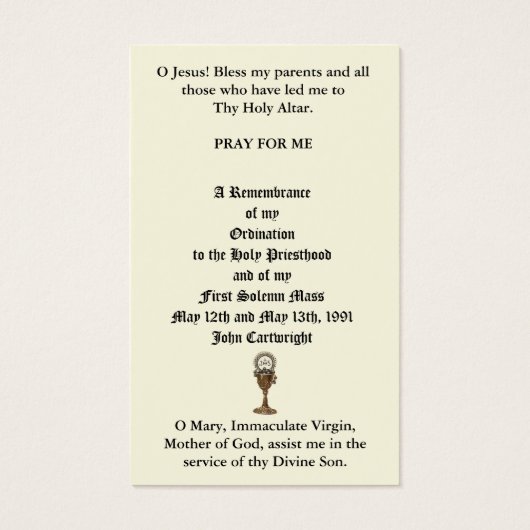 KATHOLIEKE PRIEST ORDINATION JUBILEUM HOLY CARDS VISITEKAARTJE (Achterkant)