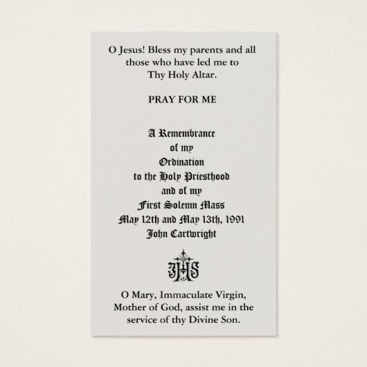 KATHOLIEKE PRIEST ORDINATION JUBILEUM HOLY CARDS VISITEKAARTJE (Achterkant)