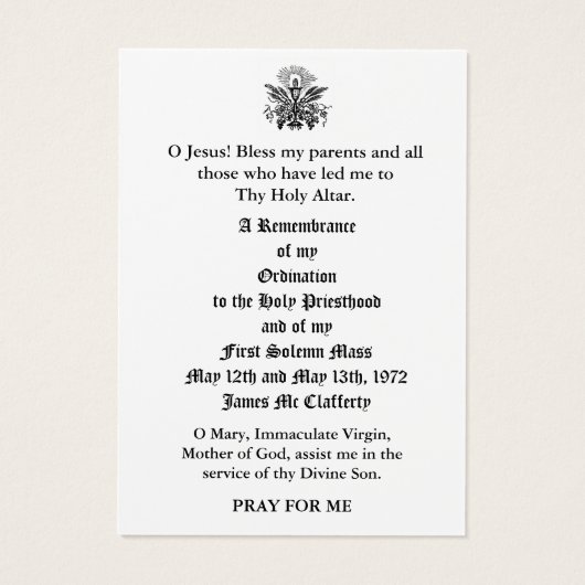 KATHOLIEKE PRIEST ORDINATION JUBILEUM HOLY CARDS VISITEKAARTJE (Achterkant)