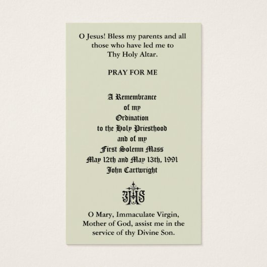 KATHOLIEKE PRIEST ORDINATION JUBILEUM HOLY CARDS VISITEKAARTJE (Achterkant)