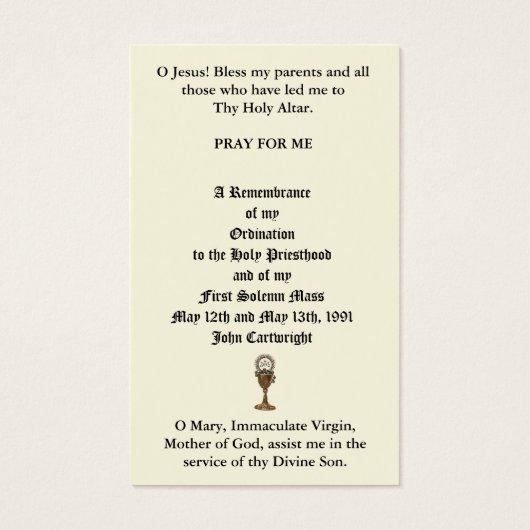 KATHOLIEKE PRIEST ORDINATION JUBILEUM HOLY CARDS VISITEKAARTJE (Achterkant)