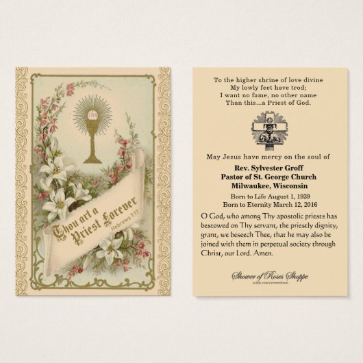 Katholieke priester bisschop Funeral Memorial Heil Visitekaartje (Voorkant /achterkant)