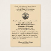 Katholieke priester Jesus Funeral Memorial Heilige Visitekaartje (Achterkant)