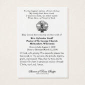 Katholieke priester Jesus Funeral Memorial Heilige Visitekaartje (Achterkant)