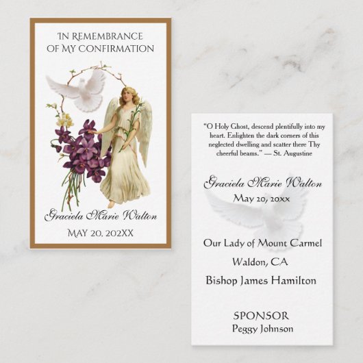 Katholieke religieuze bevestiging Herdenking Engel Visitekaartje (Voorkant / Achterkant)