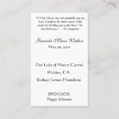 Katholieke religieuze bevestiging Herdenking Kruis Visitekaartje (Achterkant)