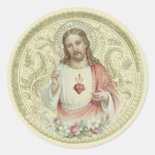 Katholieke Religieuze Heilig Hart Bloemen Jezus Ronde Sticker