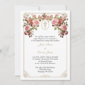 Katholieke Religieuze Huwelijk Gouden Kruis Rozen Kaart (Voorkant)