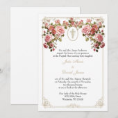 Katholieke Religieuze Huwelijk Gouden Kruis Rozen Kaart (Voorkant / Achterkant)