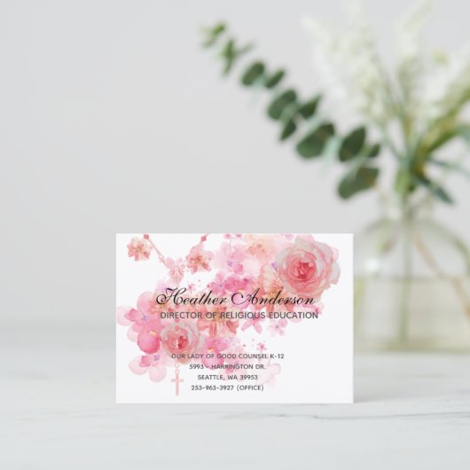 Katholieke Religieuze Rozenroze Roses Religieuze Visitekaartje (Staand voorkant)