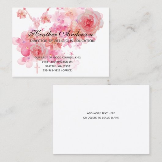 Katholieke Religieuze Rozenroze Roses Religieuze Visitekaartje (Voorkant / Achterkant)