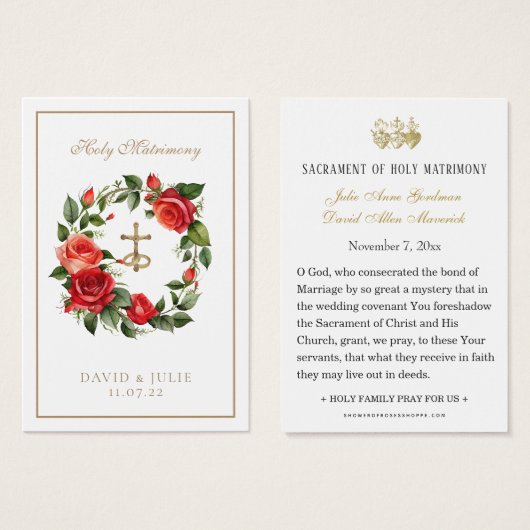 Katholieke Rode Rozen Crucifix Bruiloft Gebed Kaar Visitekaartje (Voorkant /achterkant)