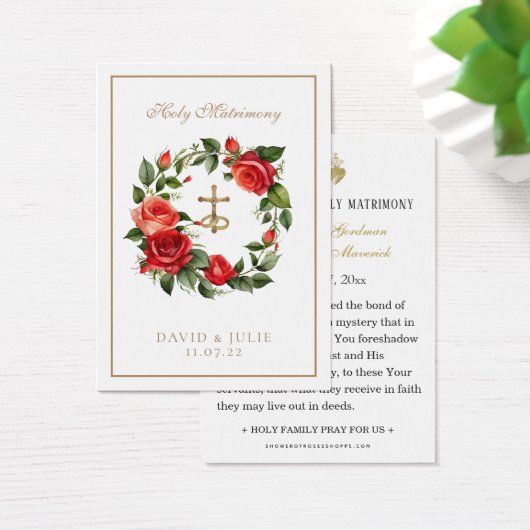 Katholieke Rode Rozen Crucifix Bruiloft Gebed Kaar Visitekaartje (Bureau)