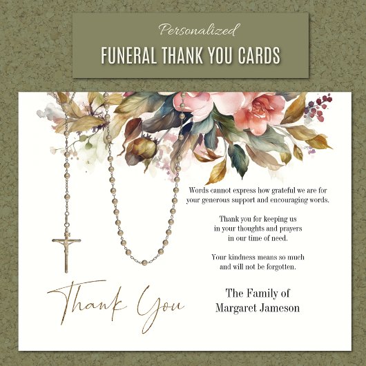 Katholieke Rosary Floral Funeral condoleances Bedankkaart