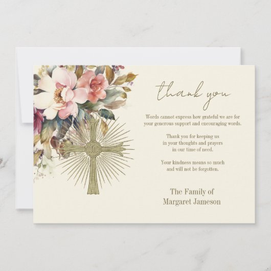Katholieke Rosary Floral Funeral condoleances Bedankkaart (Voorkant)
