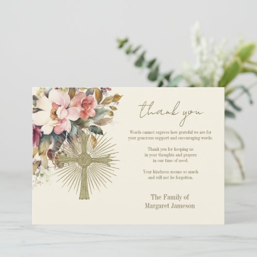 Katholieke Rosary Floral Funeral condoleances Bedankkaart (Staand voorkant)