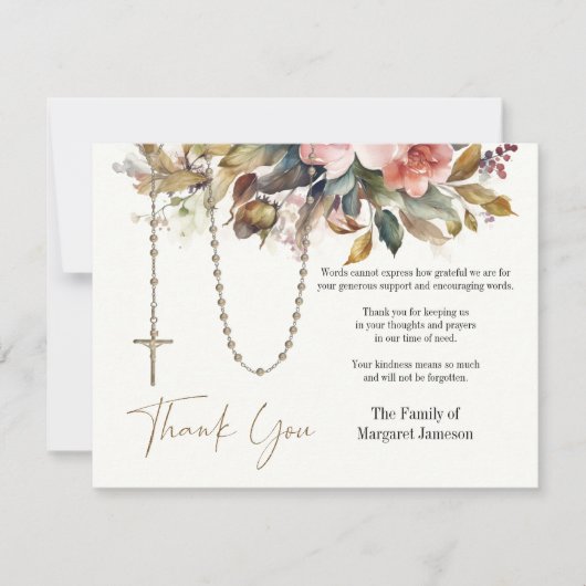 Katholieke Rosary Floral Funeral condoleances Bedankkaart (Voorkant)
