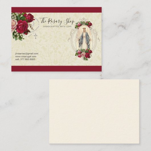 Katholieke Rosary roze Roses Maagd Mary Busine Visitekaartje (Voorkant / Achterkant)