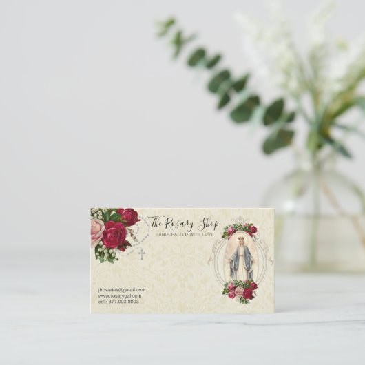 Katholieke Rosary roze Roses Virgin Mary  Visitekaartje (Staand voorkant)