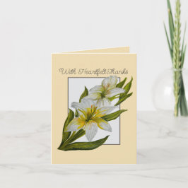 Katholieke rouwkaart met aquarel lelies bedankkaart