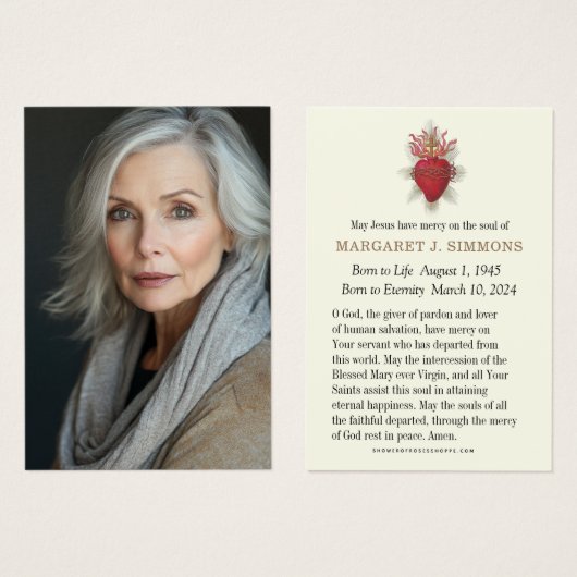 Katholieke rouwkaart met herdenkingsgebed visitekaartje (Voorkant /achterkant)