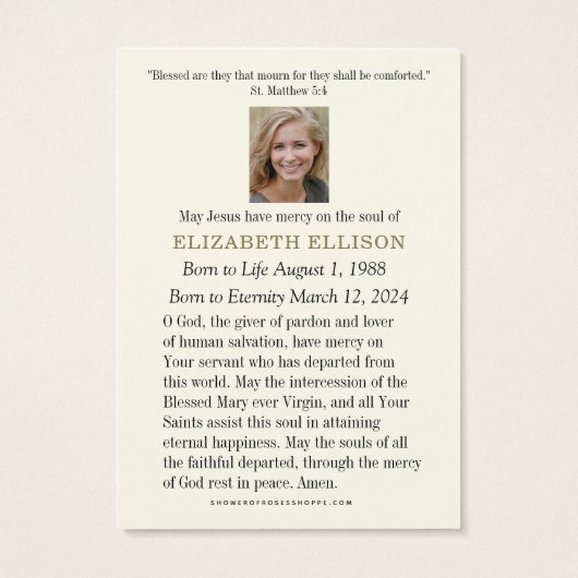 Katholieke rouwvolle Maria-funerair gedachtenispri Visitekaartje (Achterkant)