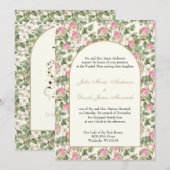 Katholieke Roze & Witte Bloemen Religieuze Huwelij Kaart (Voorkant / Achterkant)