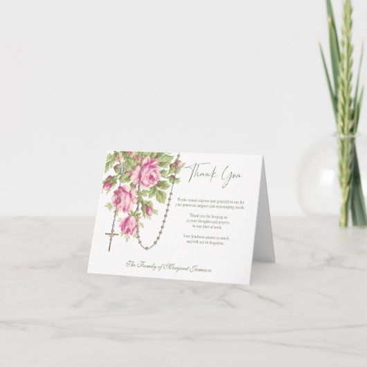 Katholieke Rozen Rosary Funeral condoleances Bedankkaart (Voorkant)