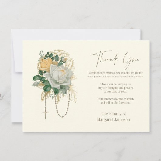 Katholieke Rozen Rosary Funeral condoleances Bedankkaart (Voorkant)