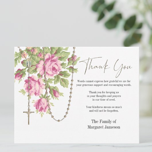 Katholieke Rozen Rosary Funeral condoleances Bedankkaart