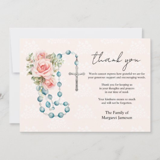 Katholieke Rozen Rosary Funeral condoleances Bedankkaart (Voorkant)