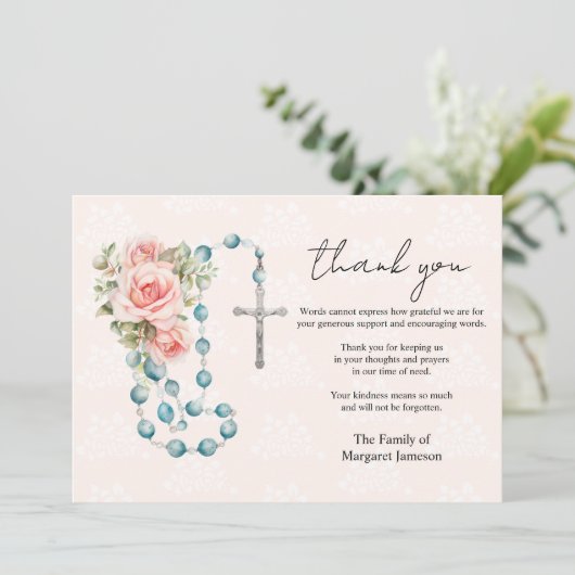 Katholieke Rozen Rosary Funeral condoleances Bedankkaart (Staand voorkant)