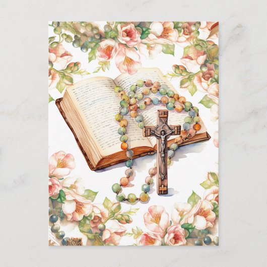 Katholieke Rozenkrans Bloemenbijbel Religieus Briefkaart (Voorkant)