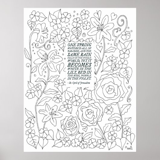 Katholieke Saint Quote Hand Tekwn Floral Coloring Poster (Voorkant)